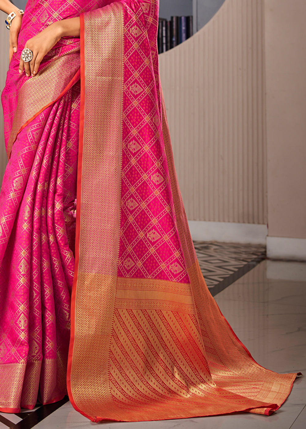 Buy MySilkLove Shiraz Pink Woven Patola Soft Silk Saree Online