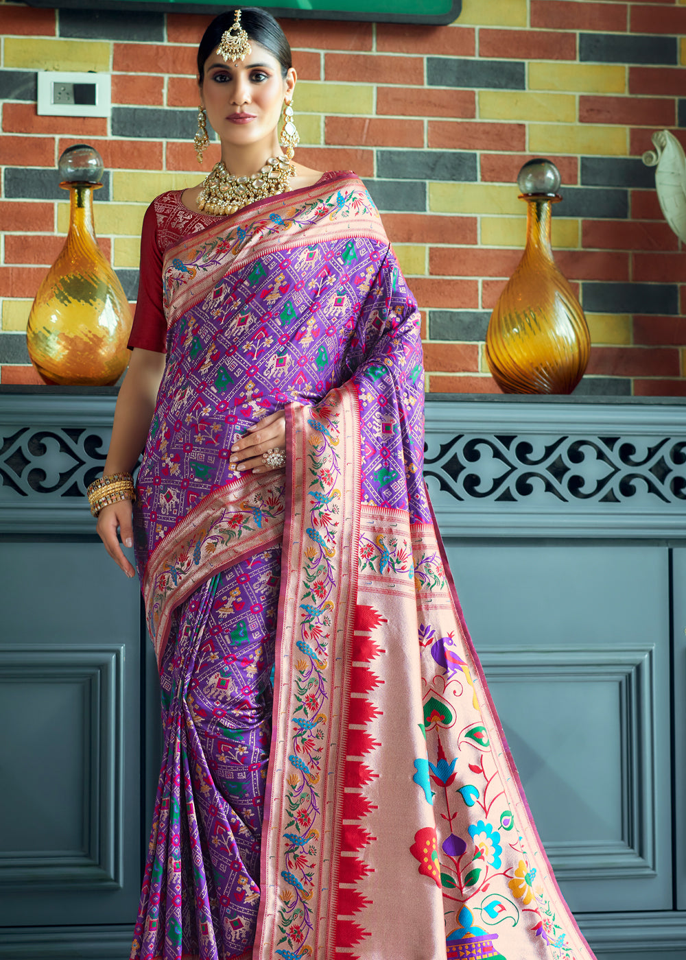 Buy MySilkLove Plum Purple Woven Paithani Patola Silk Saree Online