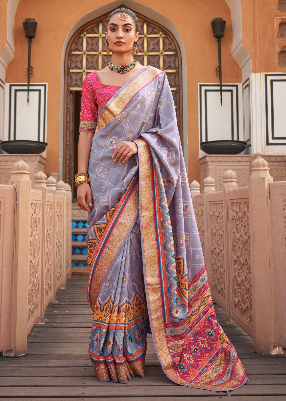 Buy MySilkLove Amethyst Smoke Printed Woven Patola Silk Saree Online