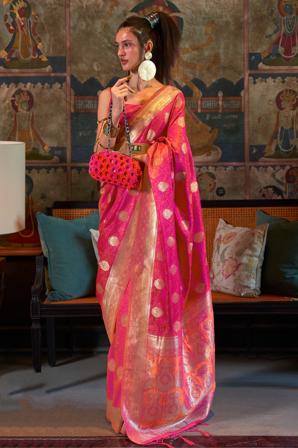 Buy MySilkLove Strawberry Pink Satin Handloom Silk Saree Online