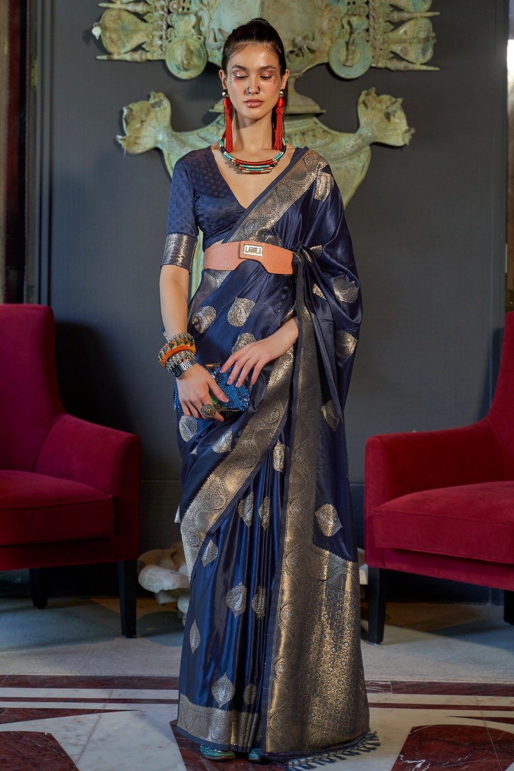 Buy MySilkLove Comet Blue Woven Banarasi Silk Saree Online