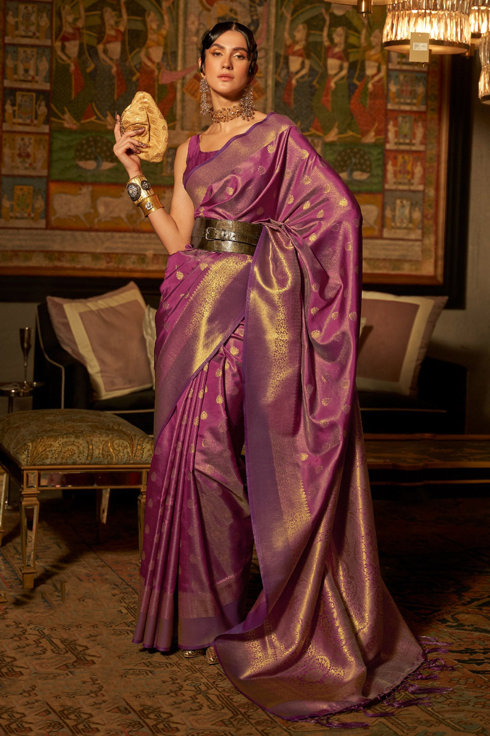Buy MySilkLove Charm Purple Woven Kanjivaram Handloom Silk Saree Online