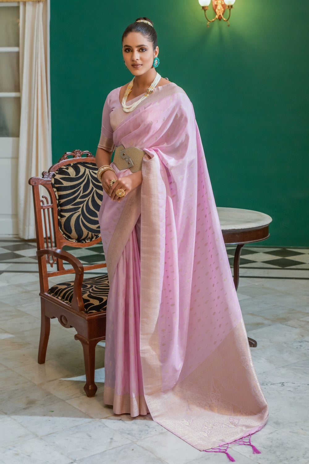 Buy MySilkLove Viola Pink Woven Soft Silk Saree Online