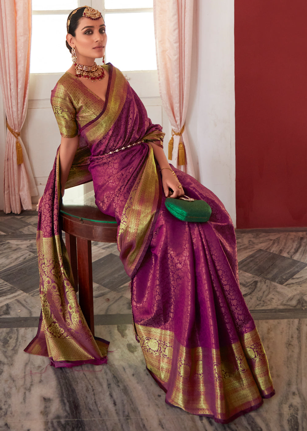 Buy MySilkLove Berry Purple Bronze Zari Woven Kanjivaram Silk Saree Online