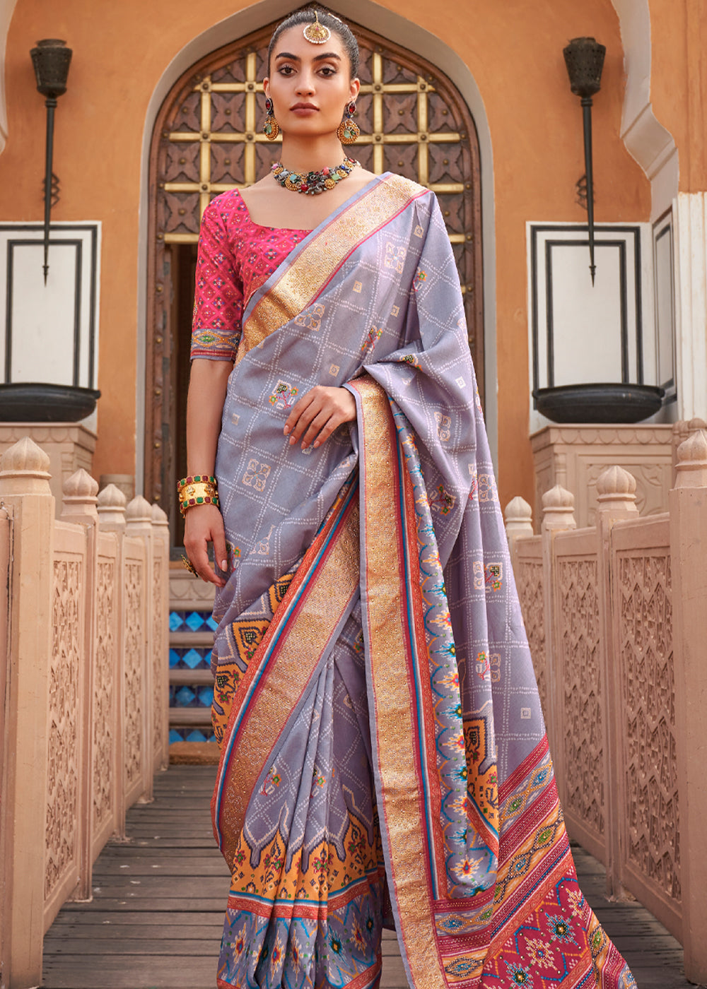 MySilkLove Amethyst Smoke Printed Woven Patola Silk Saree