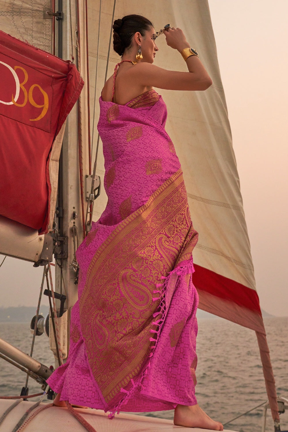 MySilkLove Rosy Pink Woven Satin Handloom Silk Saree