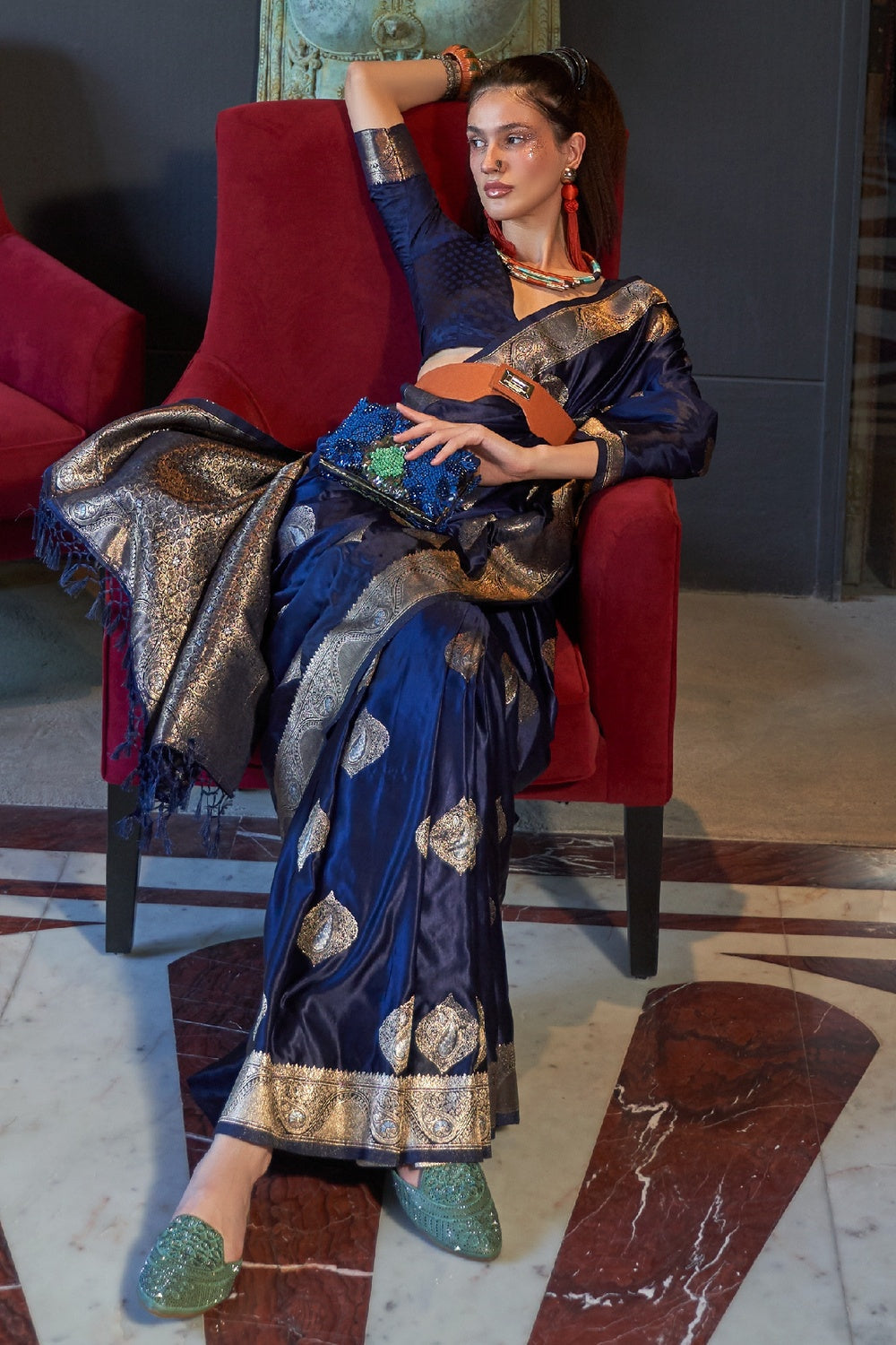 Buy MySilkLove Comet Blue Woven Banarasi Silk Saree Online