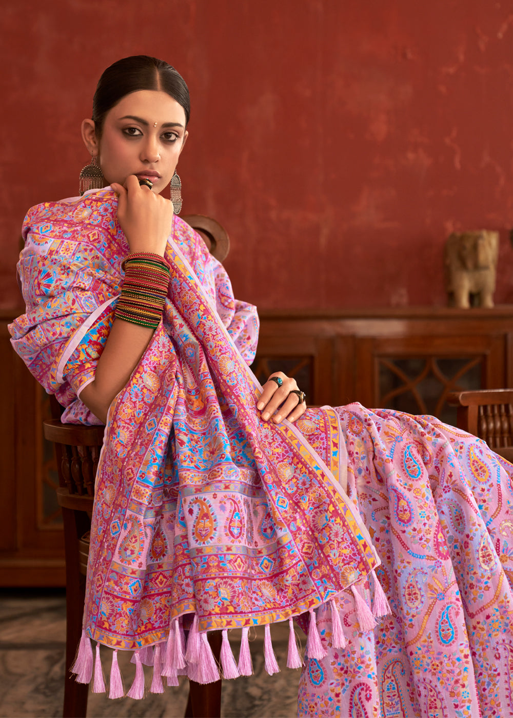 MySilkLove Beauty Bush Pink Woven Kashmiri Jamewar Silk Saree