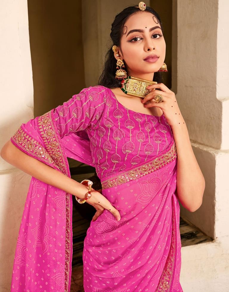 Buy MySilkLove French Rose Pink Georgette Bandhani Saree Online