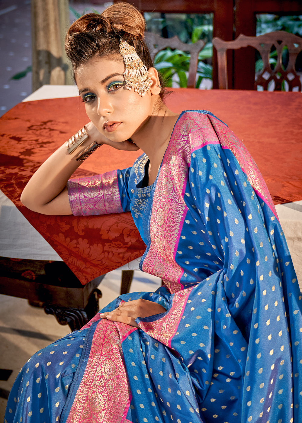 Buy MySilkLove Sapphire Blue Woven Banarasi Silk Saree Online