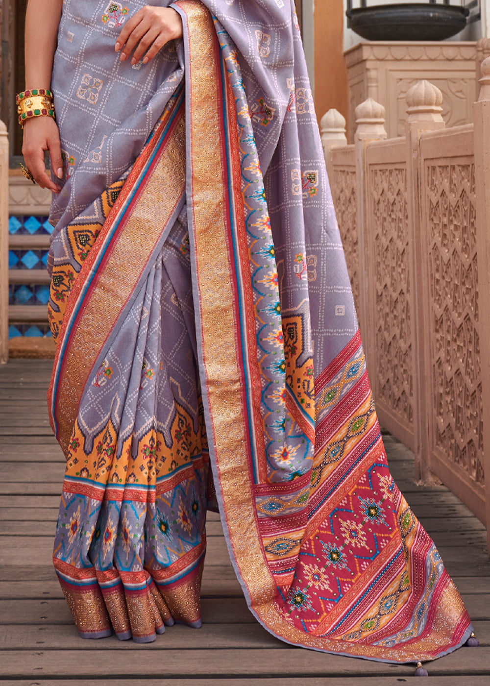 Buy MySilkLove Amethyst Smoke Printed Woven Patola Silk Saree Online