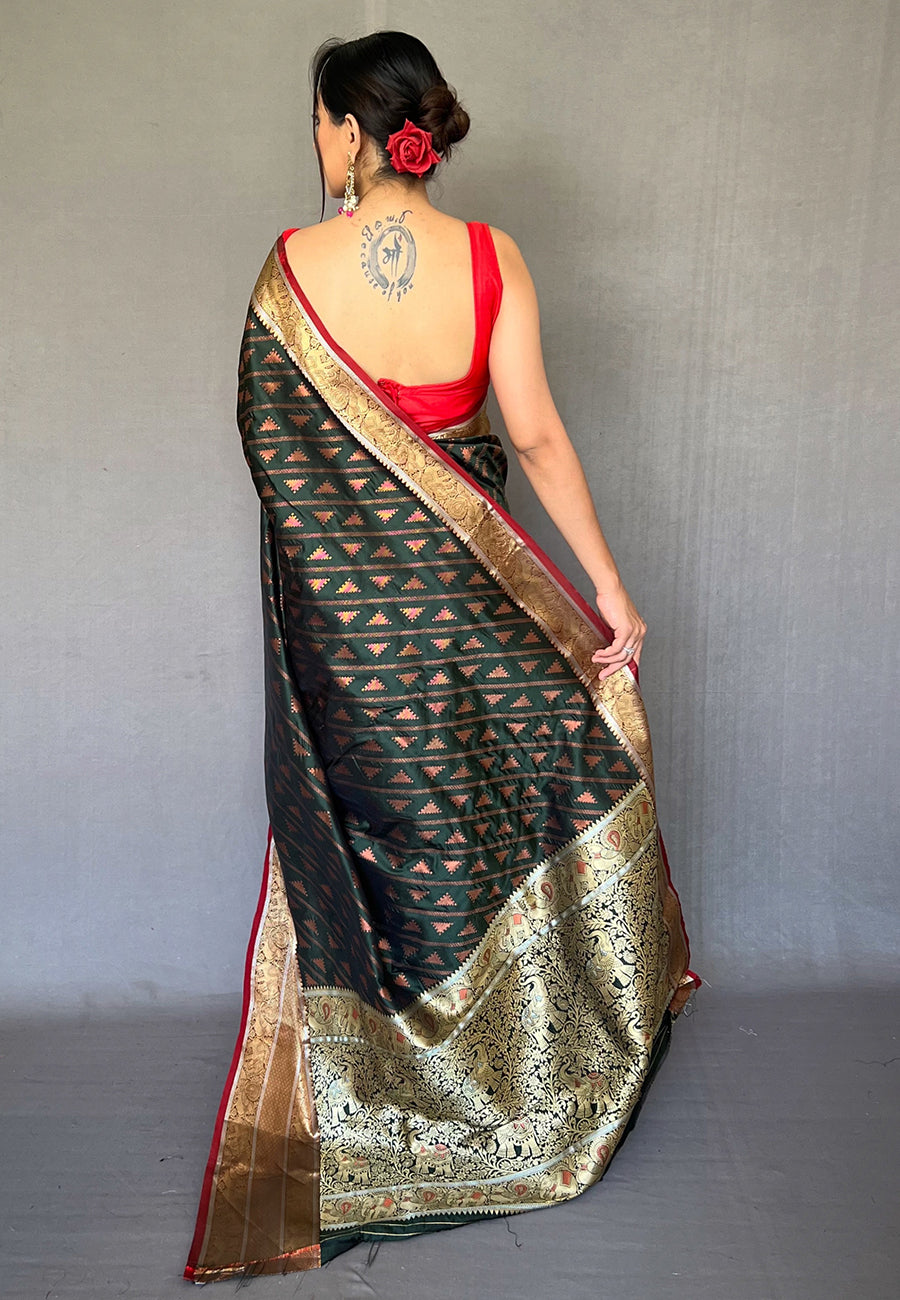 Buy MySilkLove Hemlock Green Banarasi Silk Leheriya Copper Zari Woven Saree Online