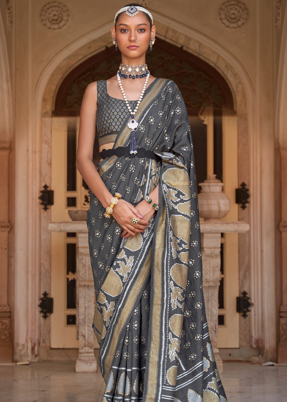 Buy MySilkLove Scarpa Flow Grey Woven Banarasi Soft Silk Saree Online