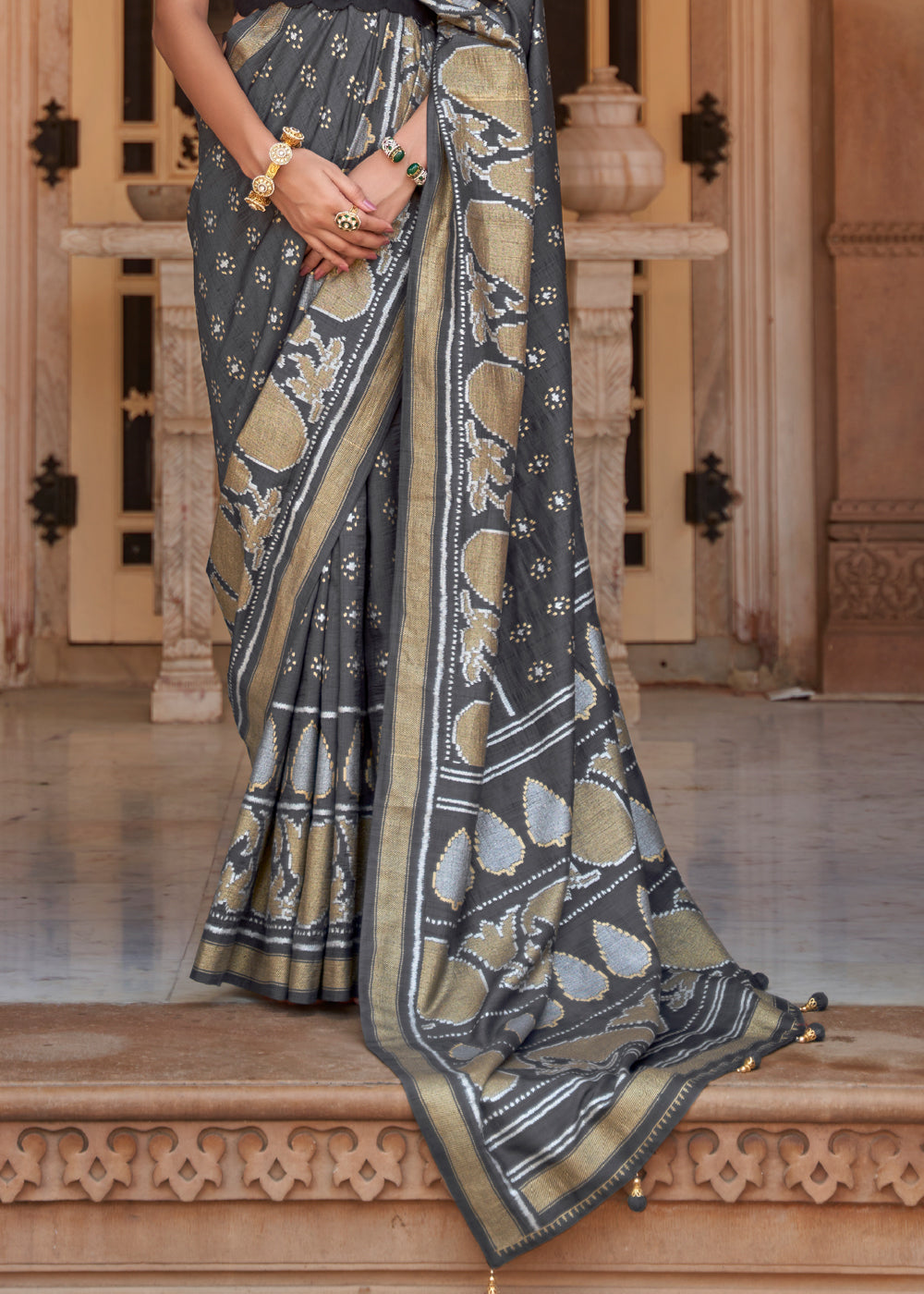 Buy MySilkLove Scarpa Flow Grey Woven Banarasi Soft Silk Saree Online