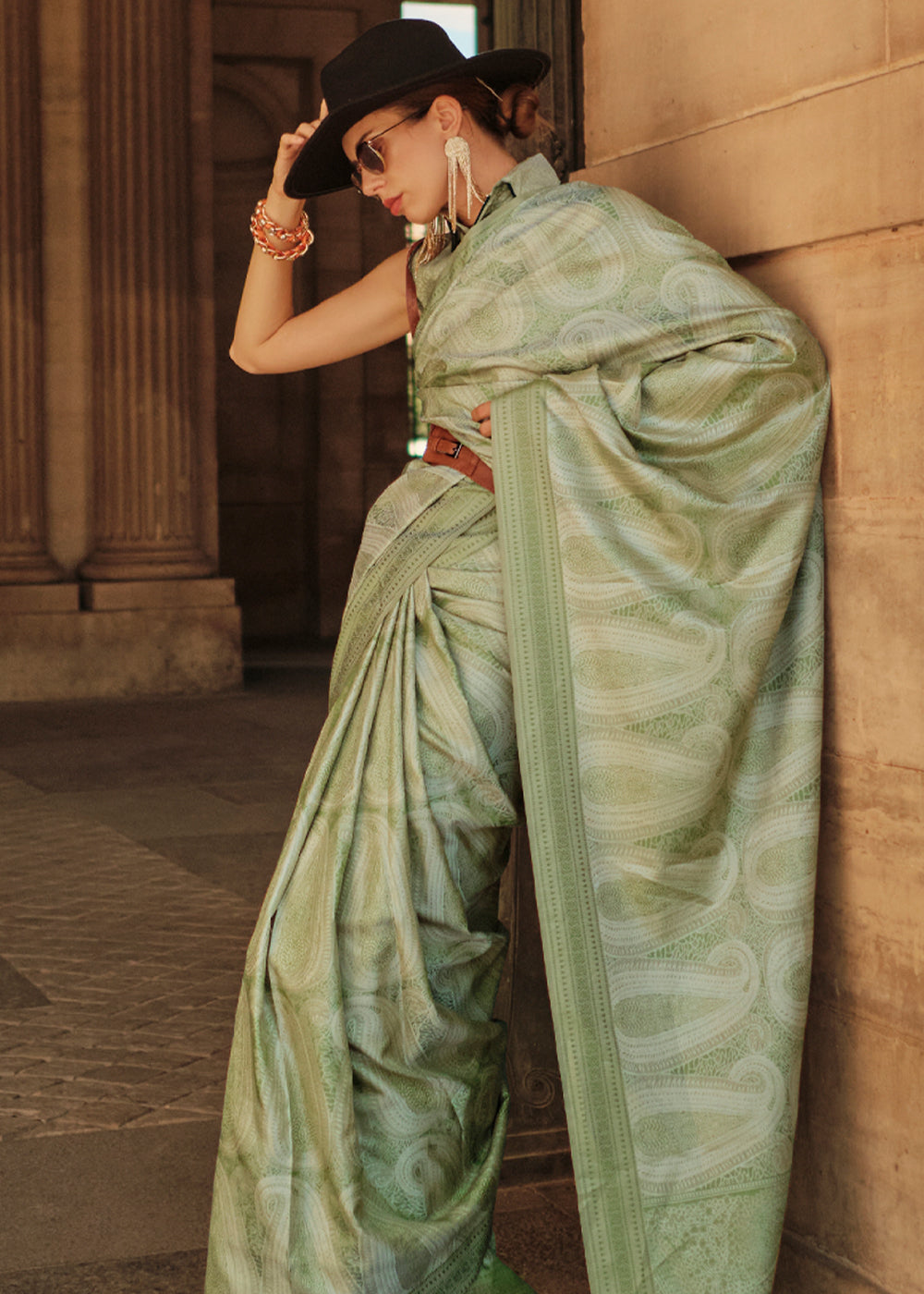 Buy MySilkLove Hillary Green Woven Kanjivaram Satin Silk Saree Online