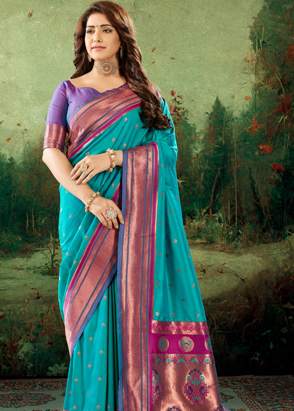 Buy MySilkLove Persian Blue Woven Paithani Soft Silk Saree Online