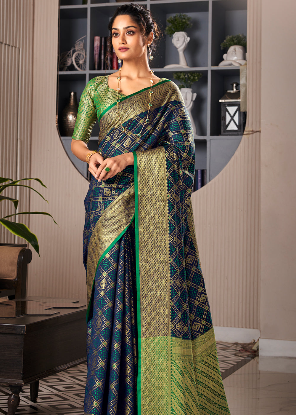 Buy MySilkLove Nile Blue Woven Patola Soft Silk Saree Online