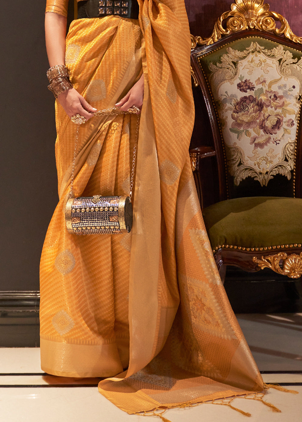 Buy MySilkLove Fire Bush Yellow Zari Woven Banarasi Silk Saree Online