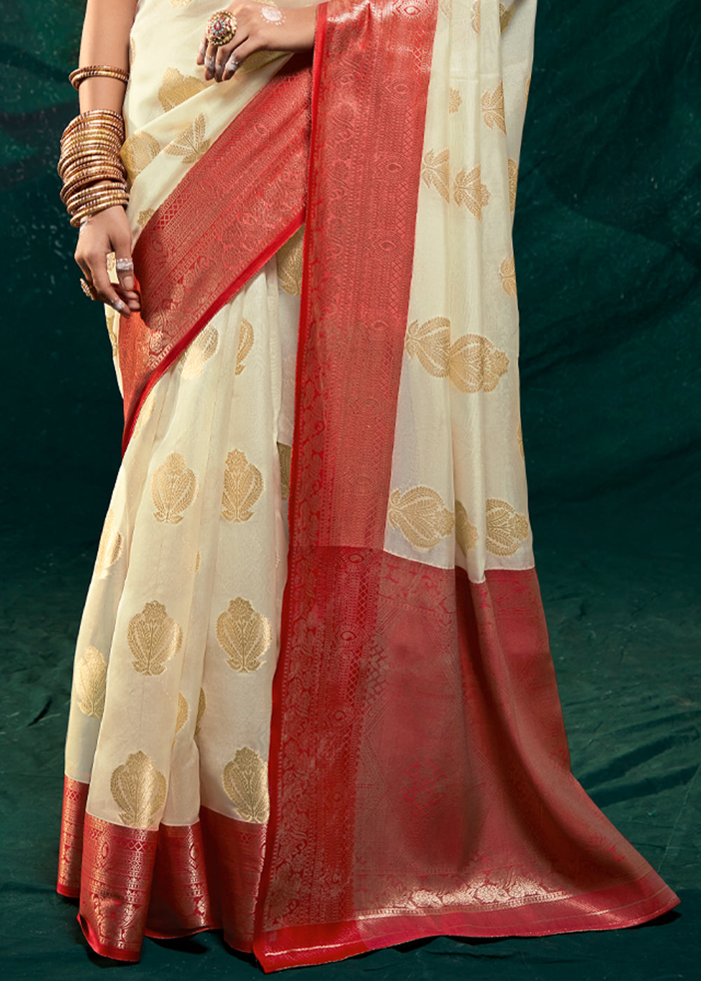 Buy MySilkLove Stark Cream Woven Banarasi Organza Silk Saree Online