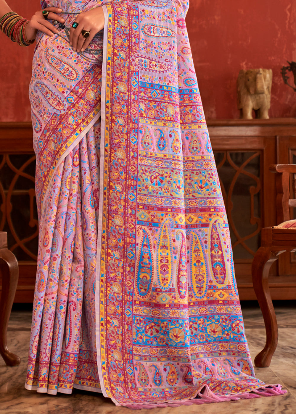 Buy MySilkLove Beauty Bush Pink Woven Kashmiri Jamewar Silk Saree Online