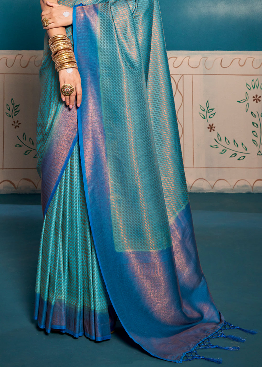 Buy MySilkLove Ming Blue Woven Kanjivaram Silk Saree Online