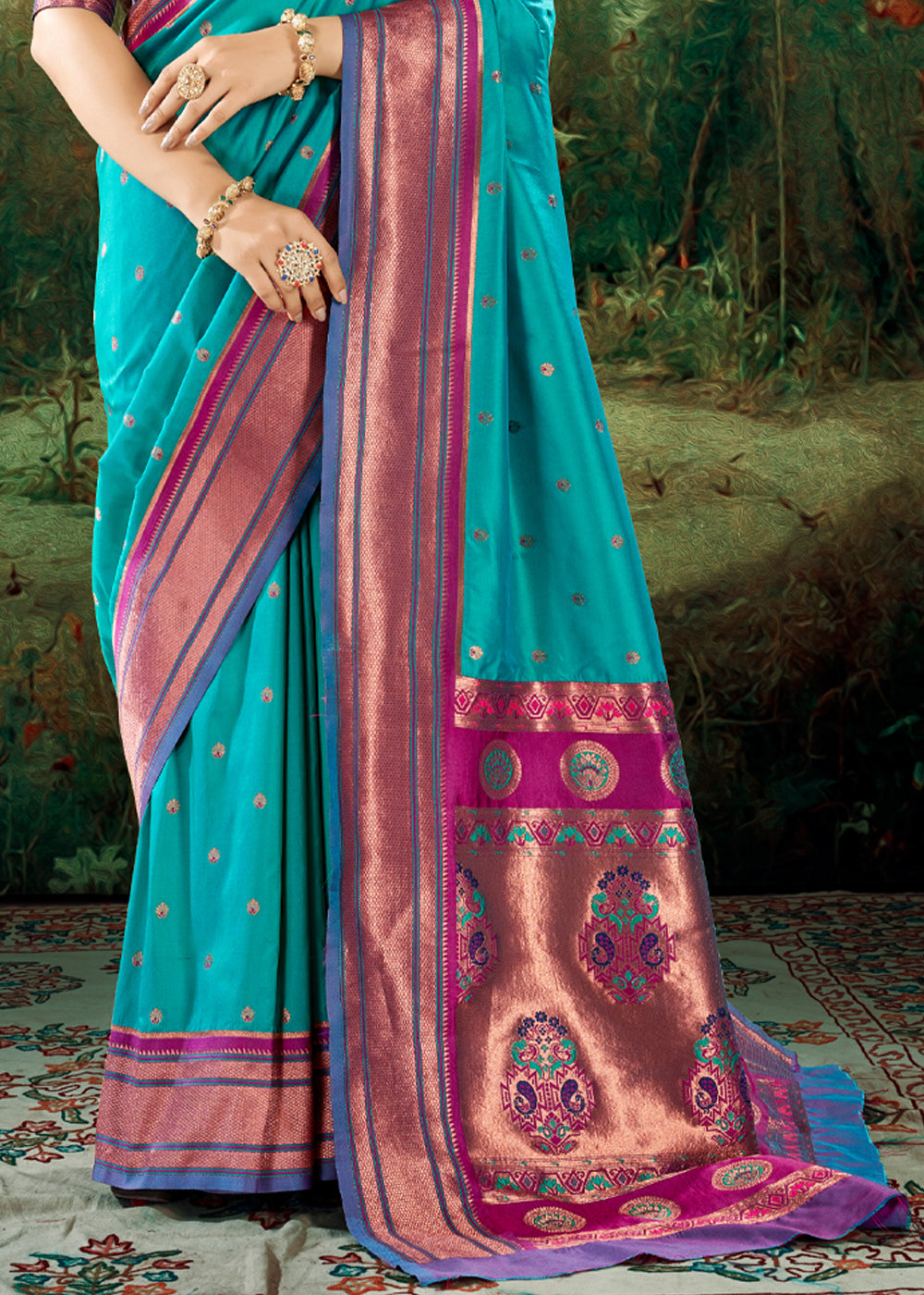 Buy MySilkLove Persian Blue Woven Paithani Soft Silk Saree Online