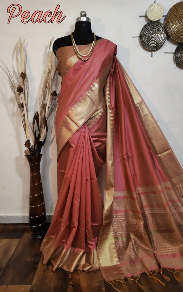 Buy MySilkLove Attractive Woven Assam Silk Saree With Temple Zari Border Online