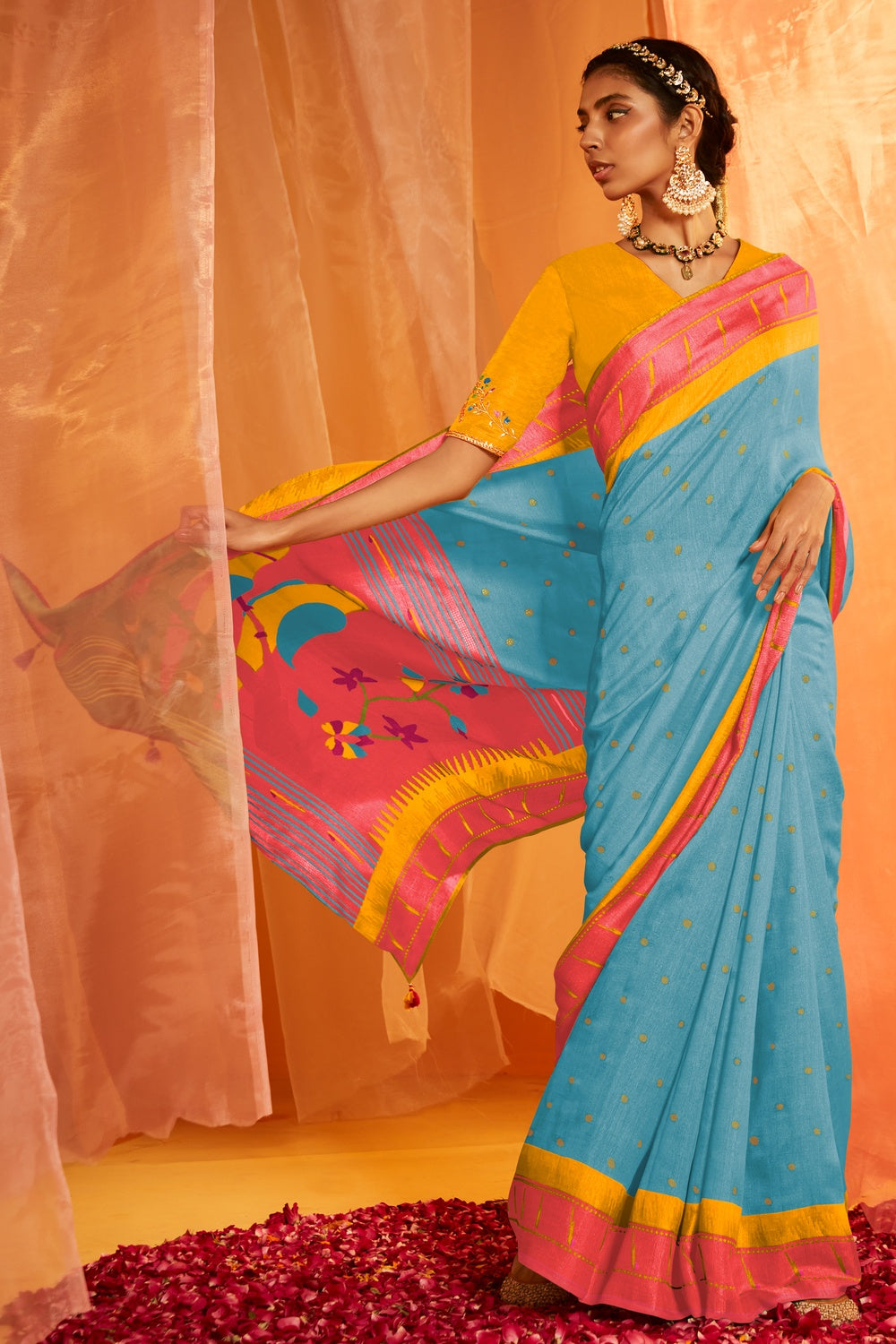 Buy MySilkLove Breaker Bay Blue Woven Paithani Silk Saree Online