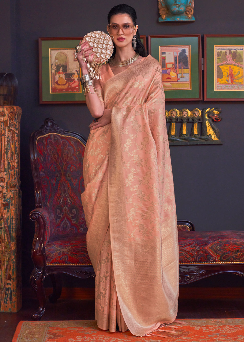 Buy MySilkLove Manhattan Peach Banarasi Katan Silk Saree Online