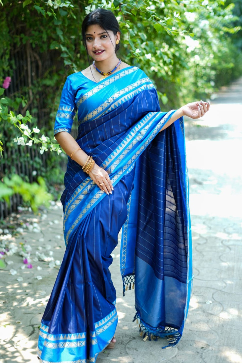 Buy MySilkLove Denim Blue Woven Tussar Silk Saree Online