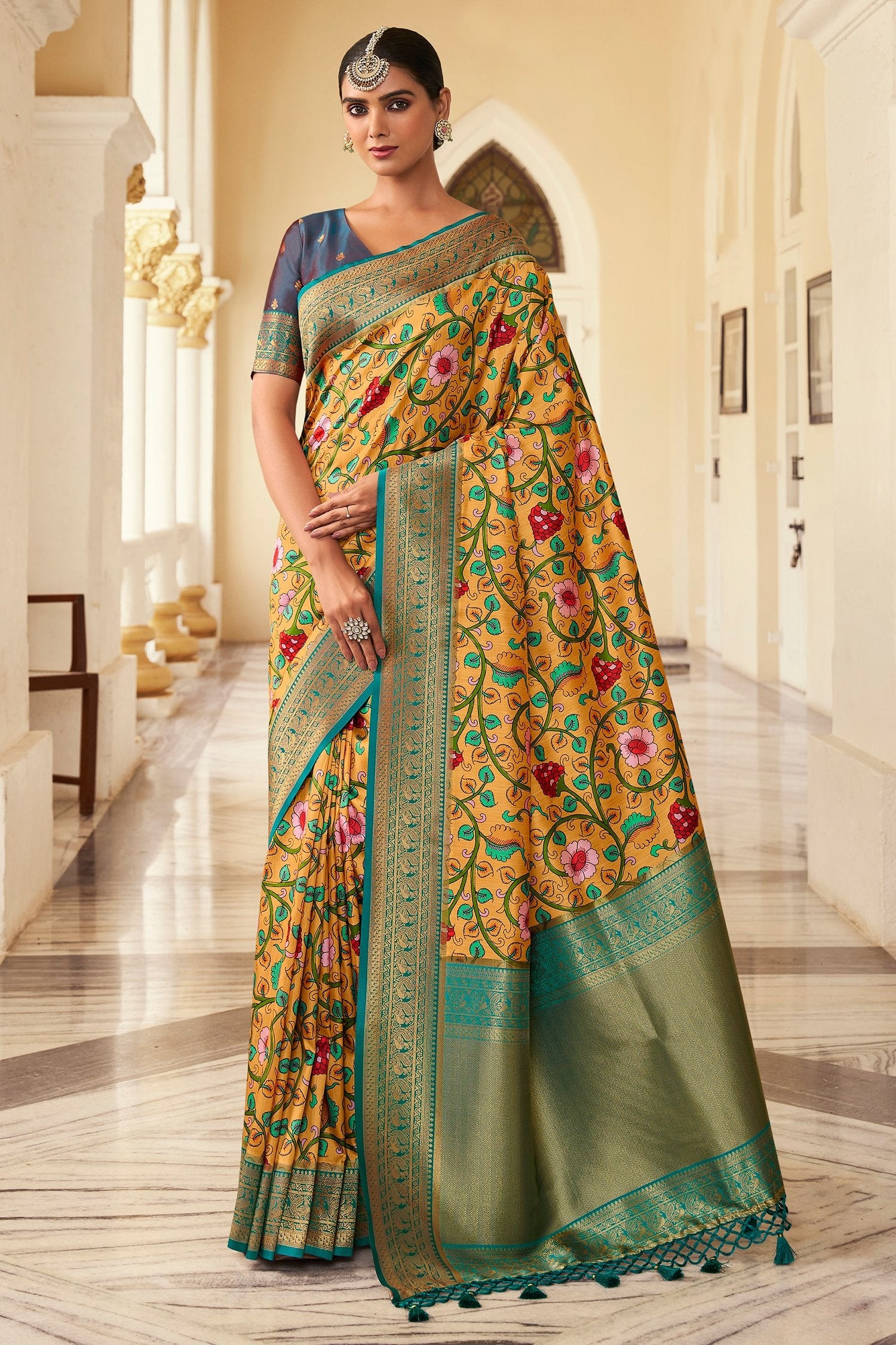 Buy MySilkLove Brulee Yellow Digital Printed Banarasi Silk Saree Online