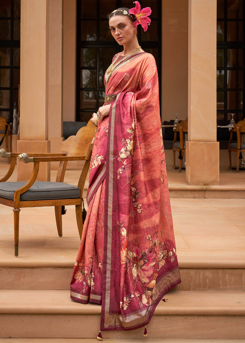 Buy MySilkLove Carnation Pink Printed Patola Soft Silk Saree Online