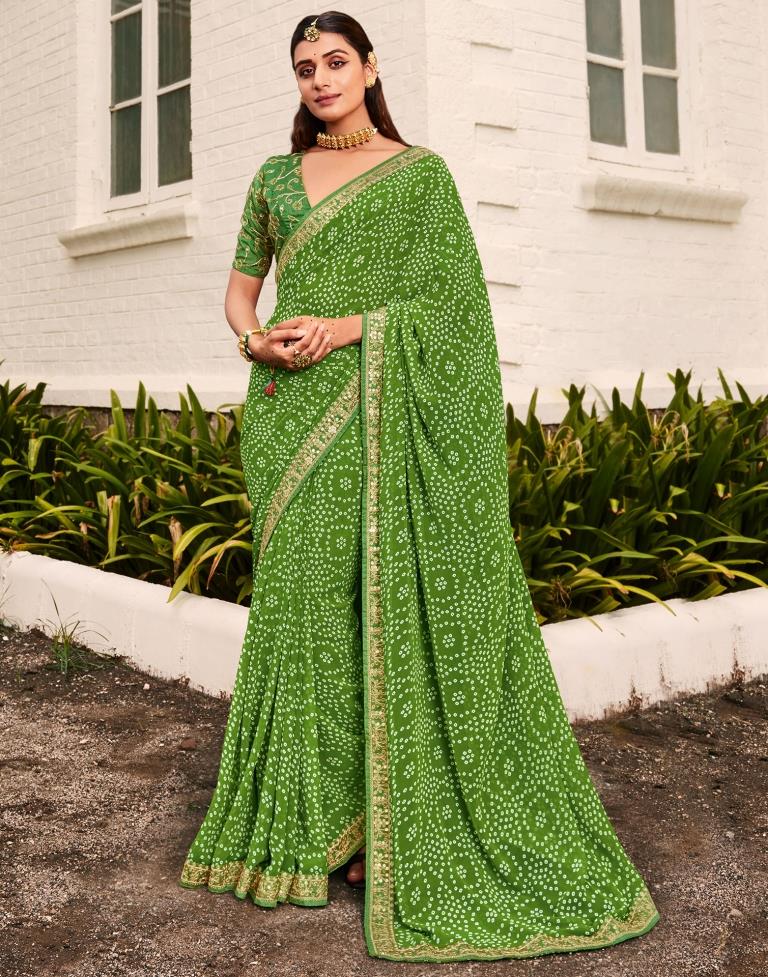 Buy MySilkLove Vida Loca Green Georgette Bandhani Saree Online