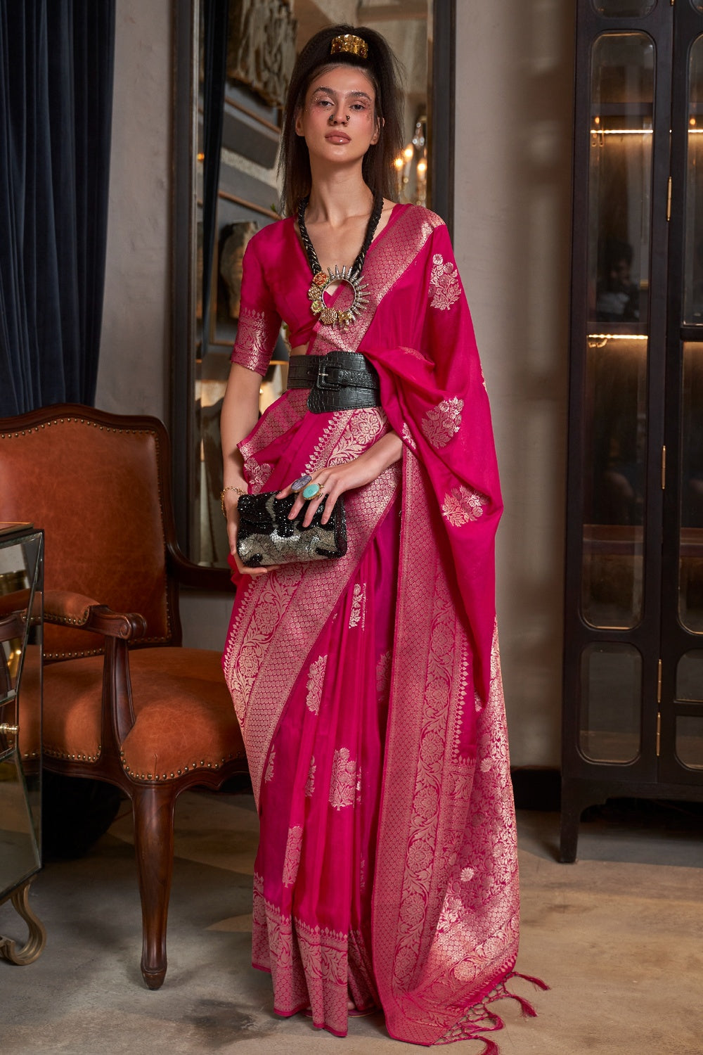 Buy MySilkLove Razzmatazz Pink Woven Georgette Silk Saree Online