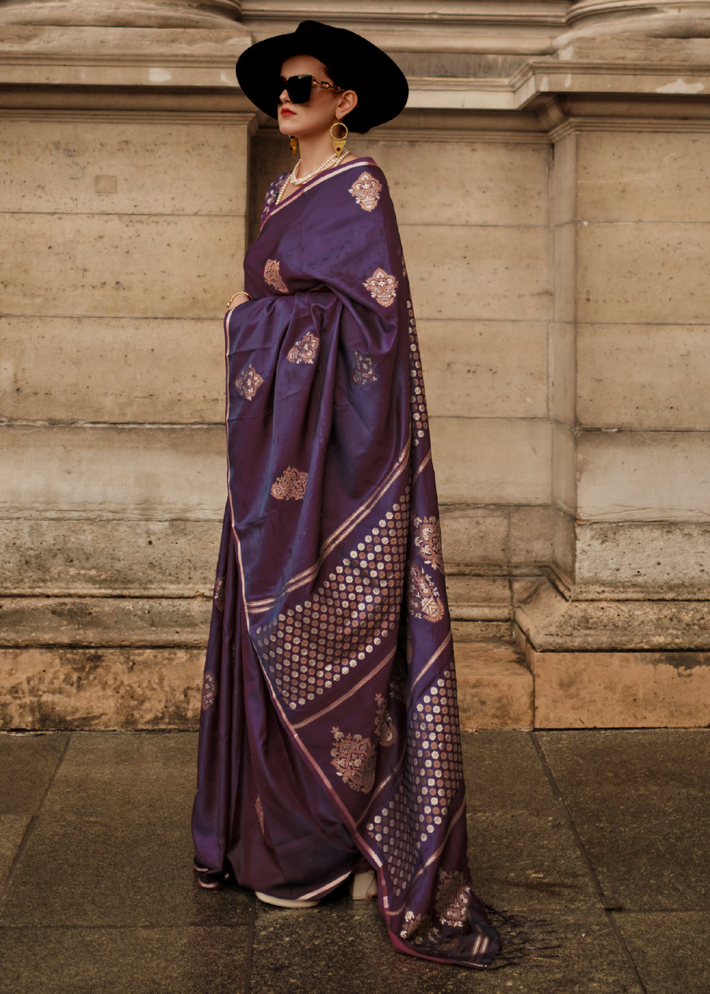 MySilkLove Eggplant Purple Woven Banarasi Satin Silk Saree