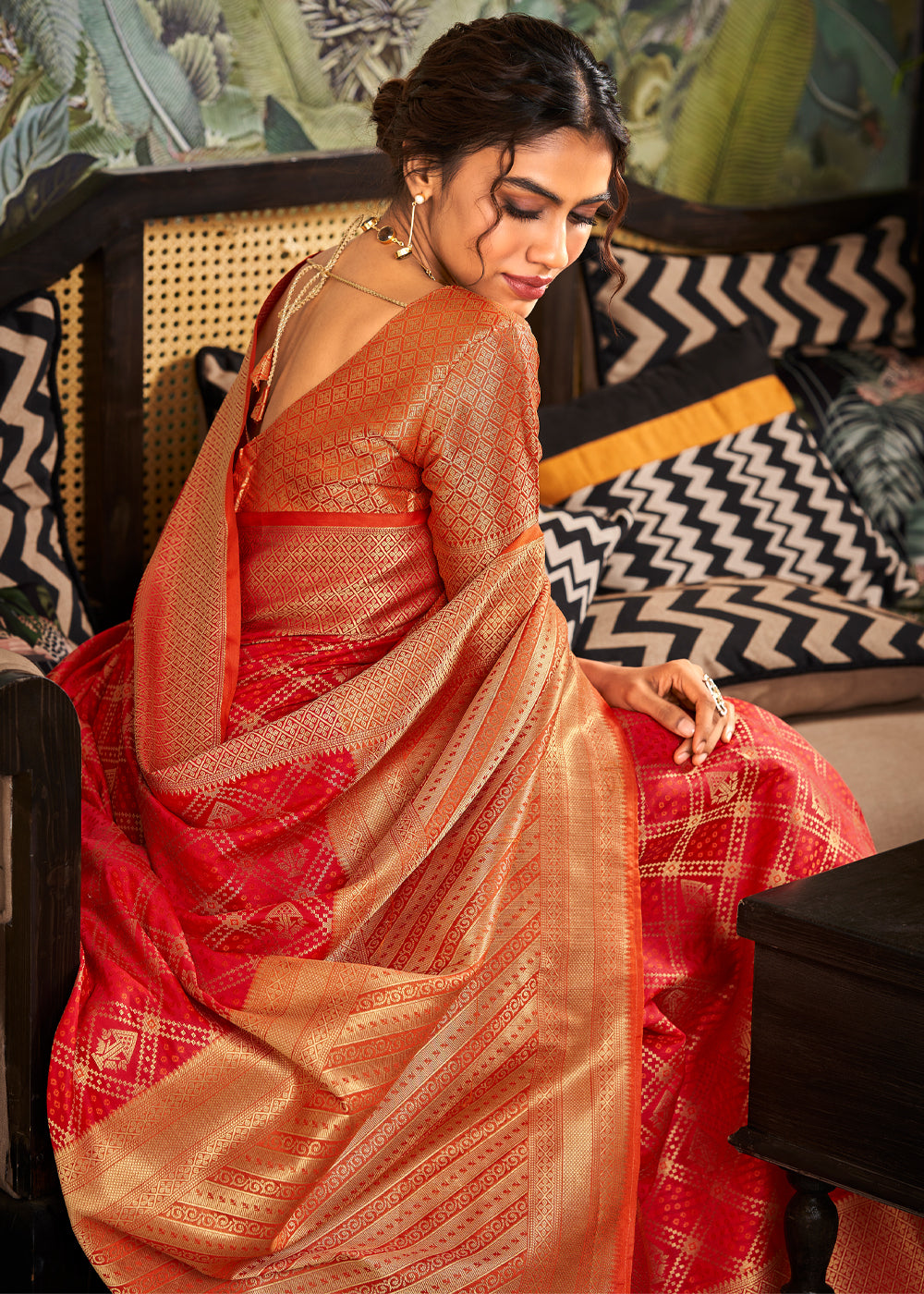 Buy MySilkLove Totem Pole Red Woven Patola Soft Silk Saree Online