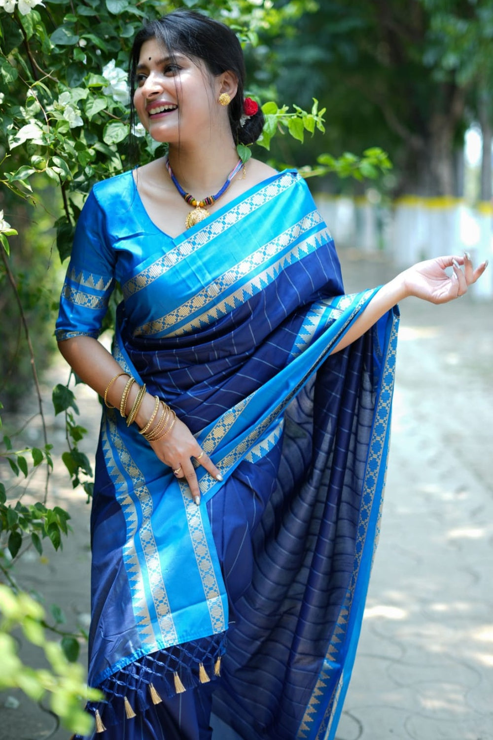 MySilkLove Denim Blue Woven Tussar Silk Saree