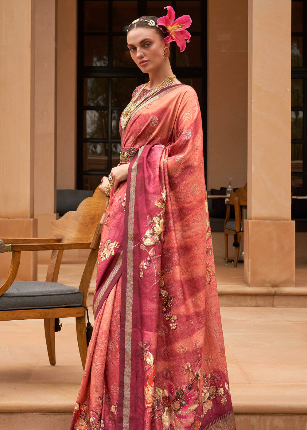 MySilkLove Carnation Pink Printed Patola Soft Silk Saree