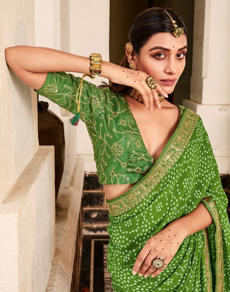 Buy MySilkLove Vida Loca Green Georgette Bandhani Saree Online