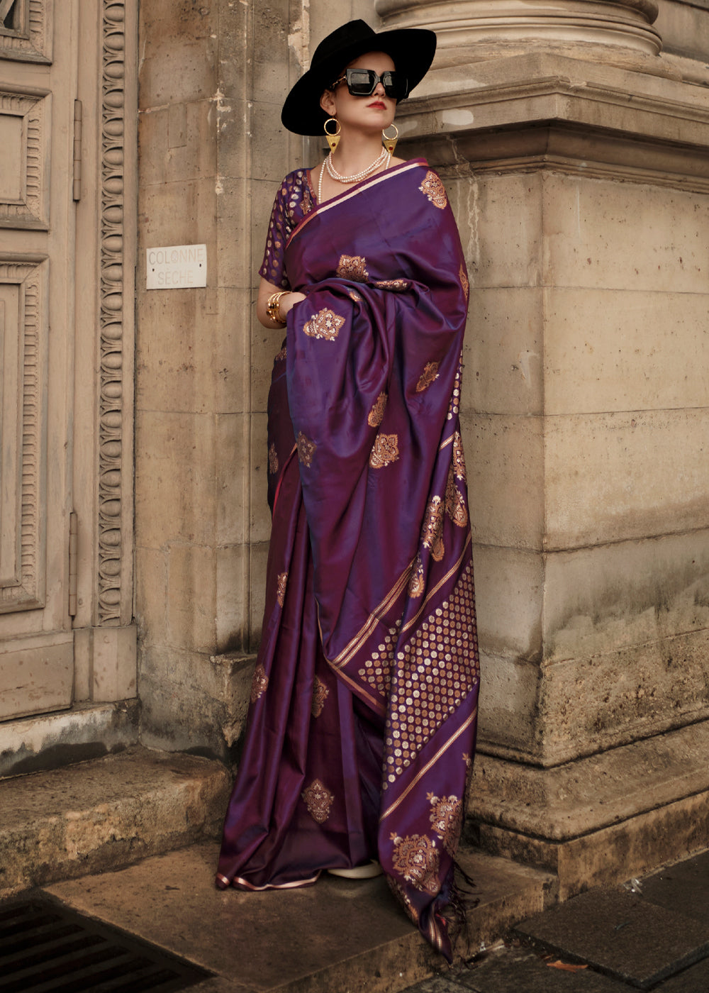 Buy MySilkLove Eggplant Purple Woven Banarasi Satin Silk Saree Online