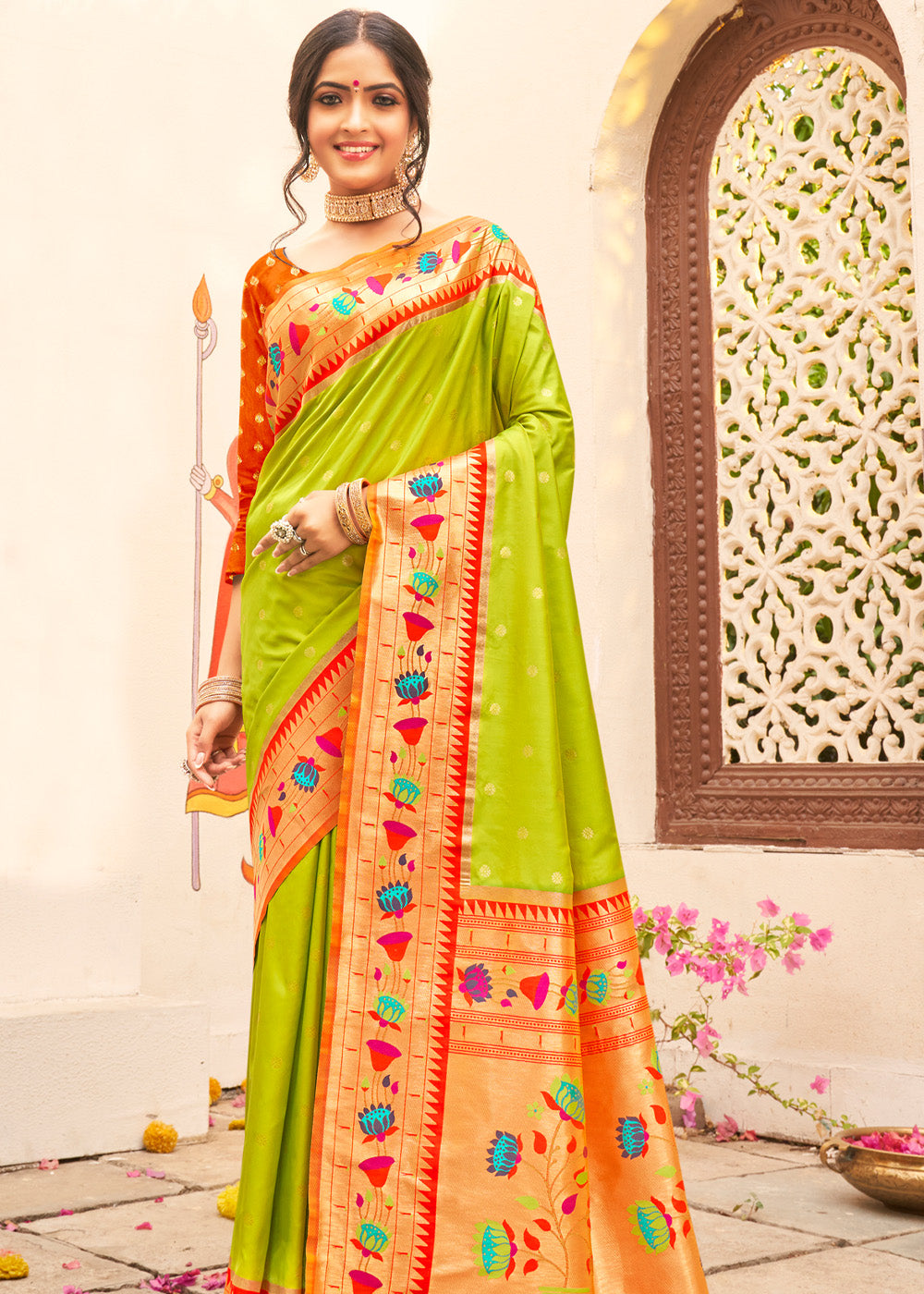 MySilkLove Pear Green Woven Paithani Silk Saree