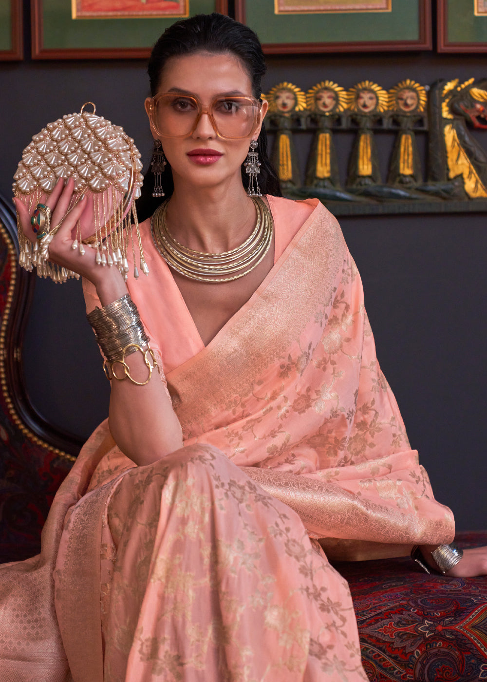 Buy MySilkLove Manhattan Peach Banarasi Katan Silk Saree Online