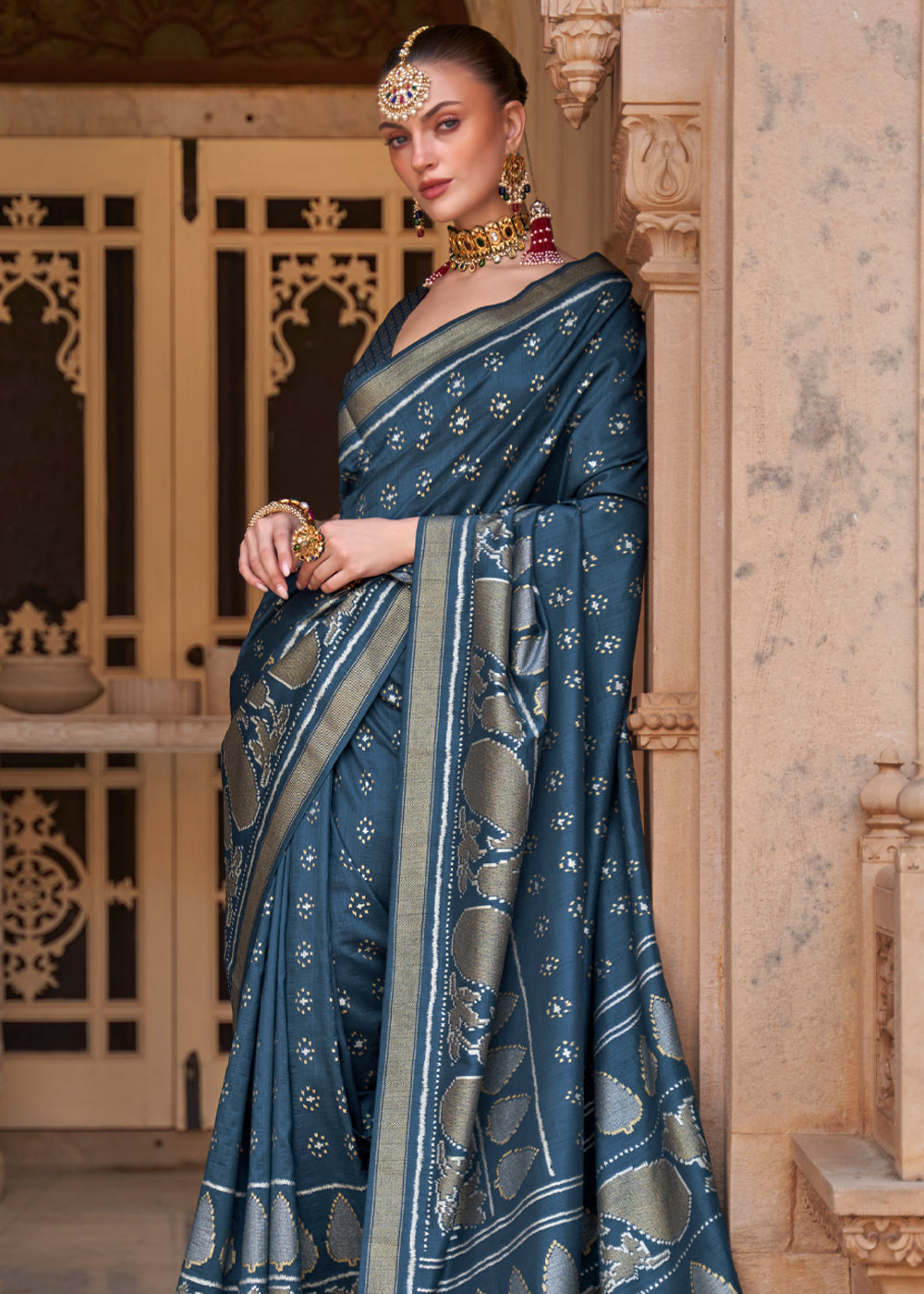 Buy MySilkLove Nevada Blue Woven Banarasi Soft Silk Saree Online