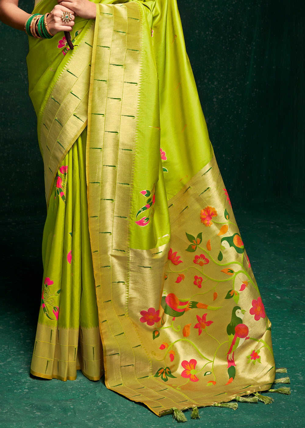 Buy MySilkLove Limeade Green Woven Paithani Silk Saree With Brocade Blouse Online