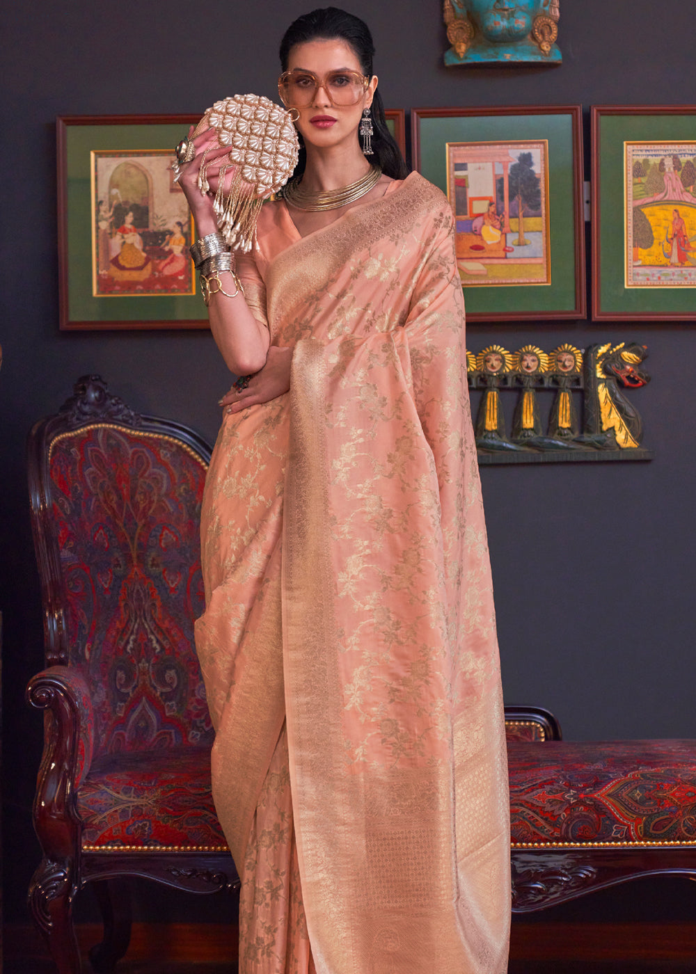 Buy MySilkLove Manhattan Peach Banarasi Katan Silk Saree Online