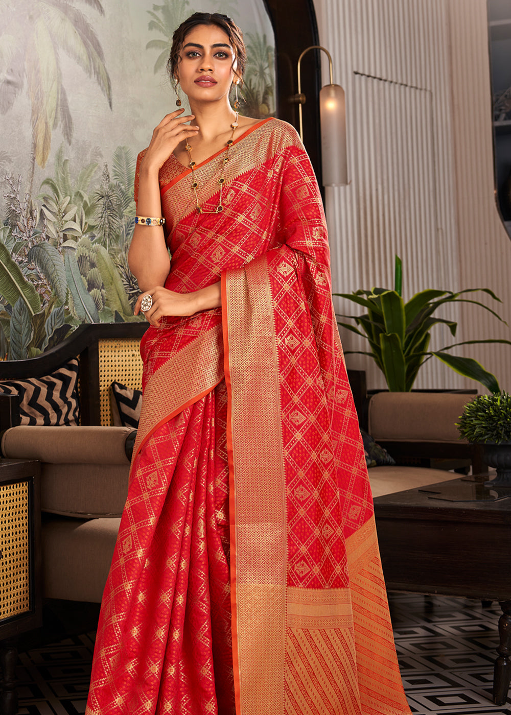 Buy MySilkLove Totem Pole Red Woven Patola Soft Silk Saree Online