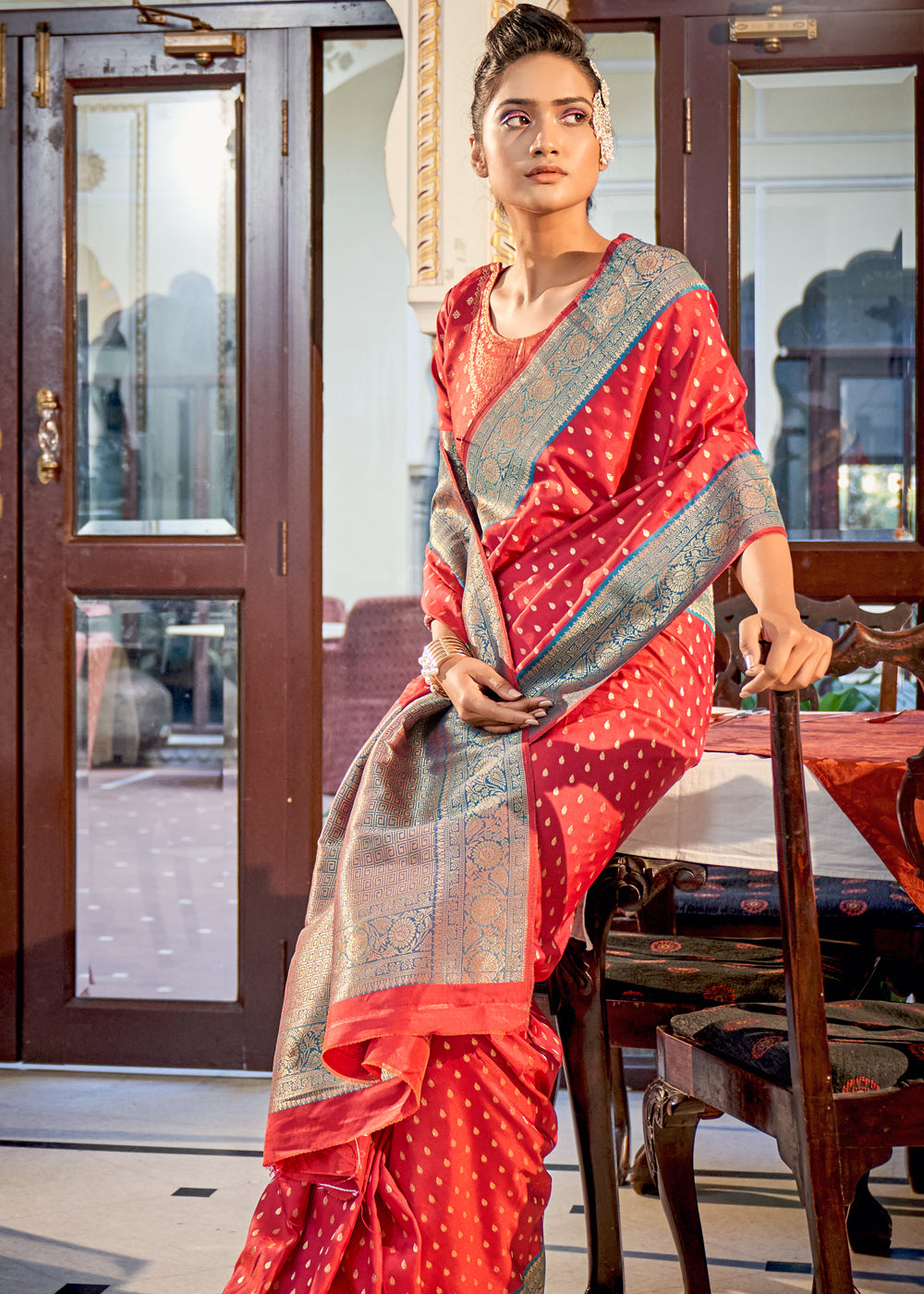 Buy MySilkLove Crimson Red Woven Banarasi Silk Saree Online