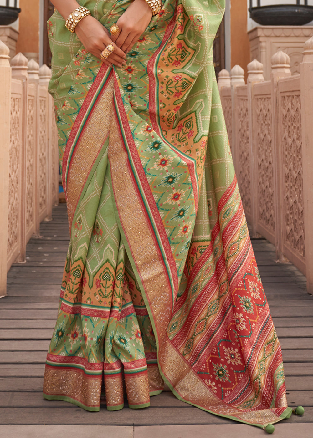 Buy MySilkLove Winter Hazel Green Printed Patola Silk Saree Online