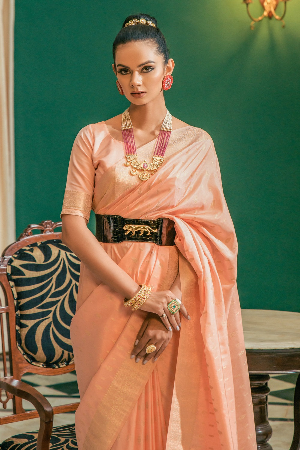 Buy MySilkLove Serria Peach Woven Soft Silk Saree Online