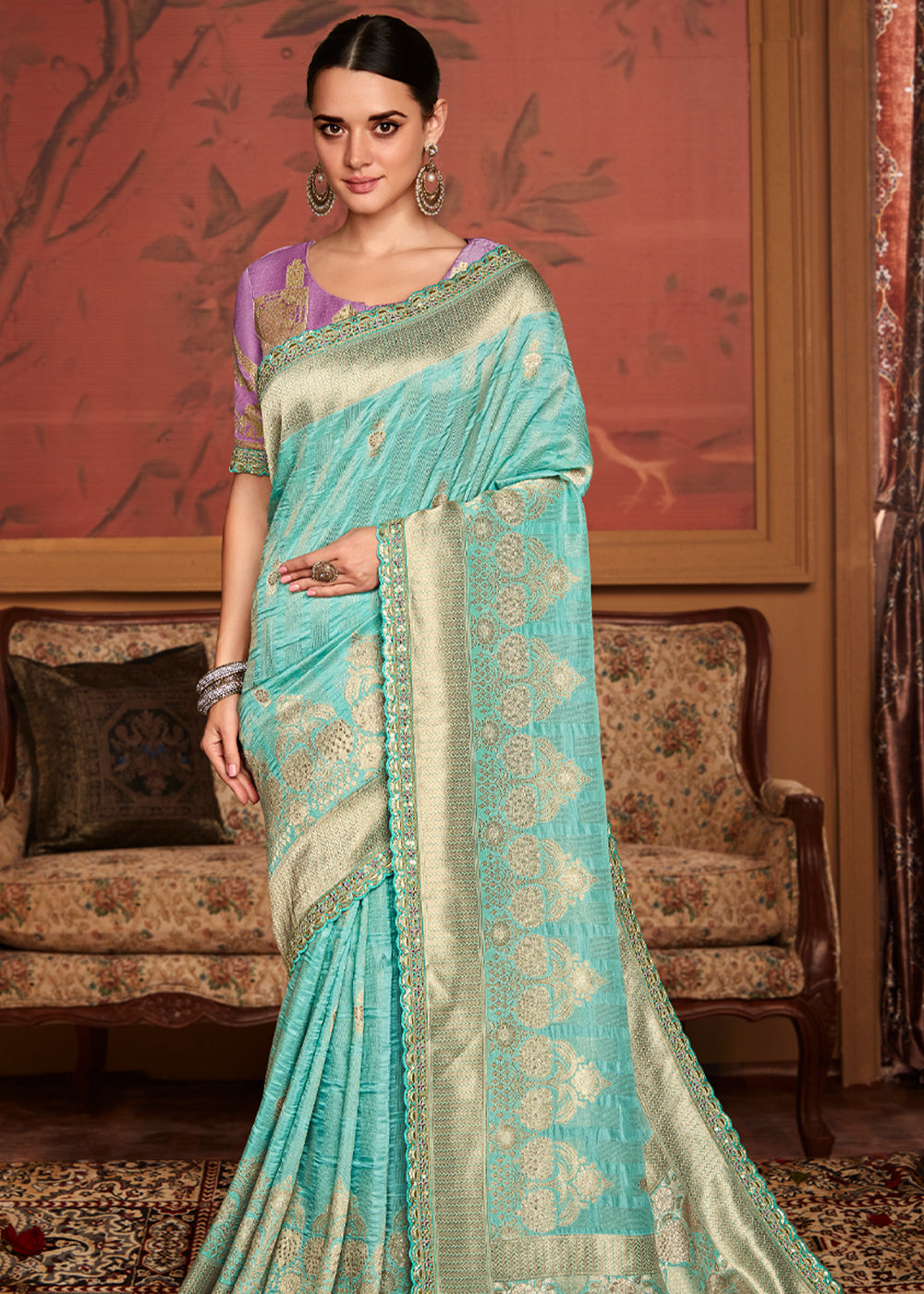 Buy MySilkLove Sinbad Blue Woven Banarasi Designer Silk Saree With Embroidered Blouse Online